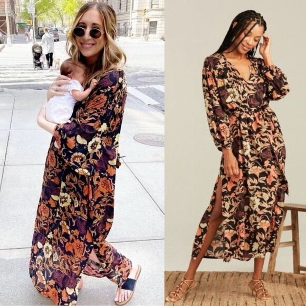 Roller Rabbit Black and Orange Floral Maxi Dress